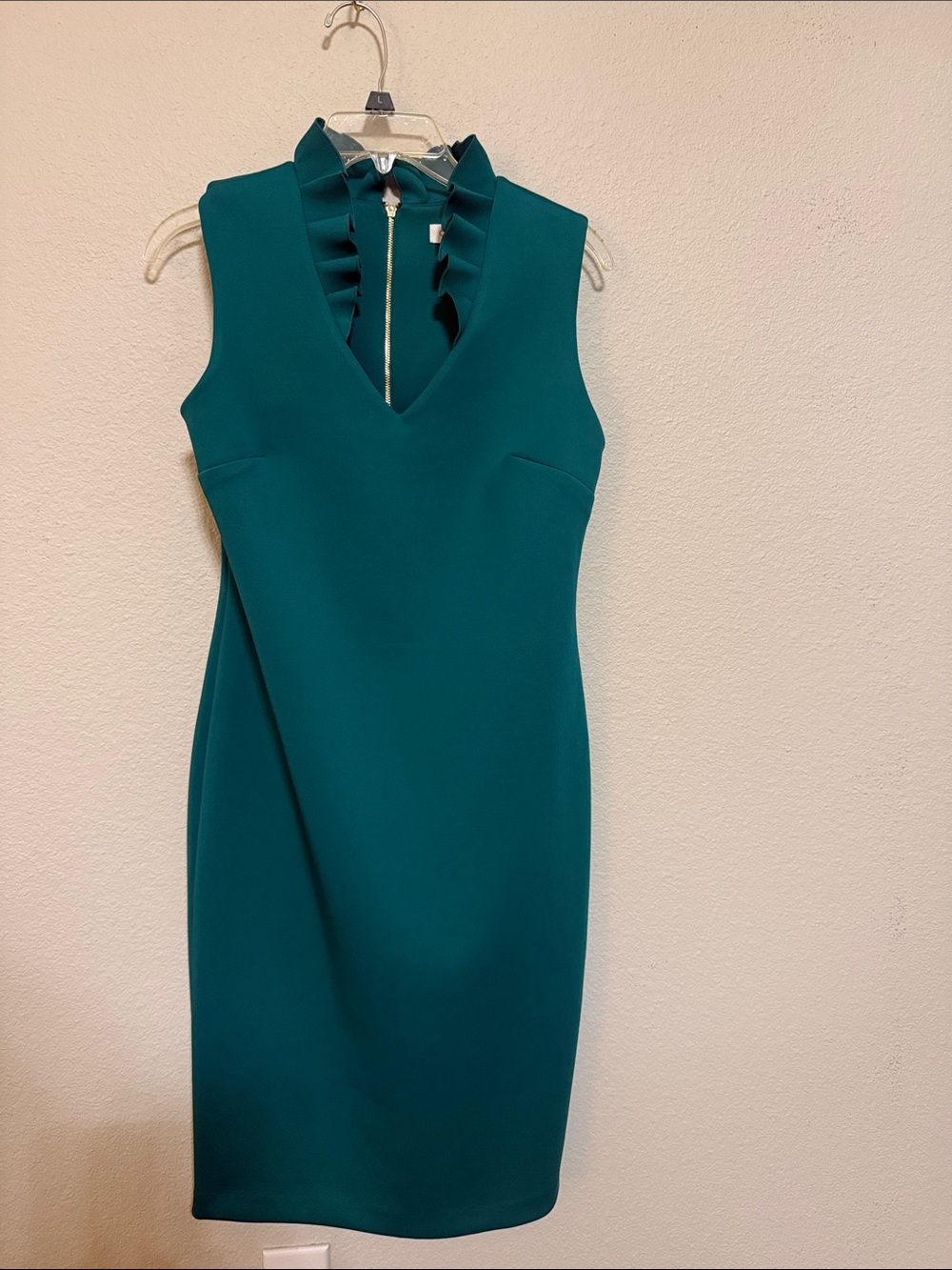 Calvin Klein Teal V-Neck Ruffle Sheath Dress